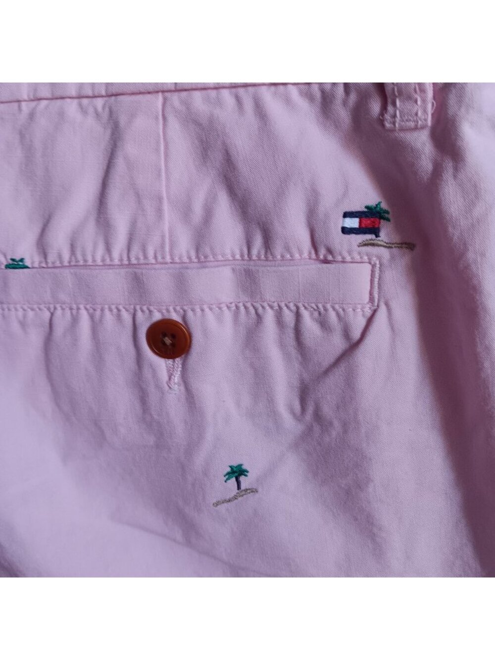 Tommy Hilfiger Palm Tree Men's Golf Shorts 35 35W Embroidered Pink Cotton
